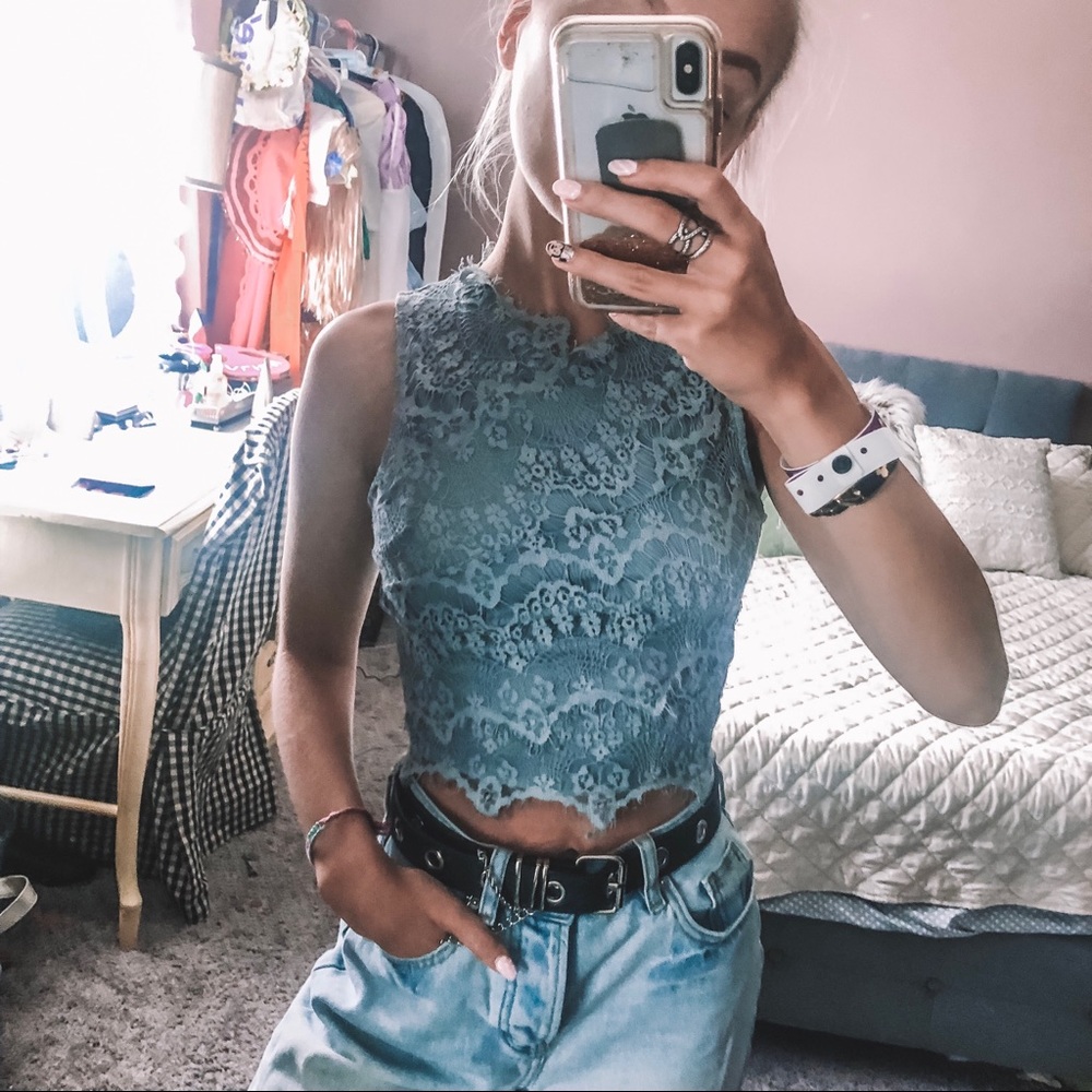 Kimchi Blue Lacey Blue Crop Top